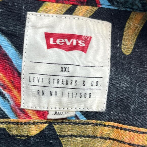 Levi’s Men’s Black Multi‑Color Parrot Print Cotton Shirt Size XXL - Picture 2 of 5